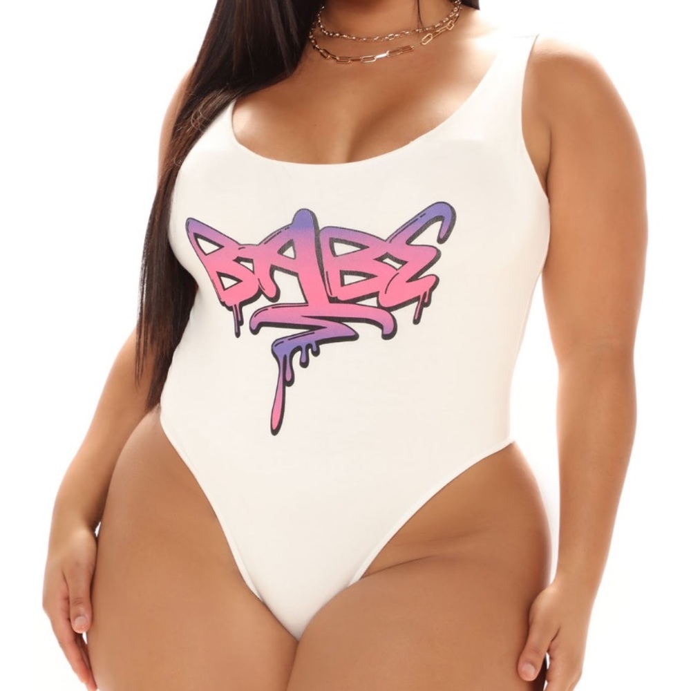 BRAND NEW White Bodysuit with Graffiti